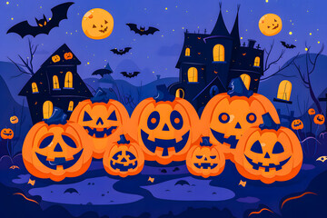 Illustration featuring Jack o' Lantern and castle silhouette at night, perfect for Halloween greetings or special Halloween sales promotions. banner sale concept