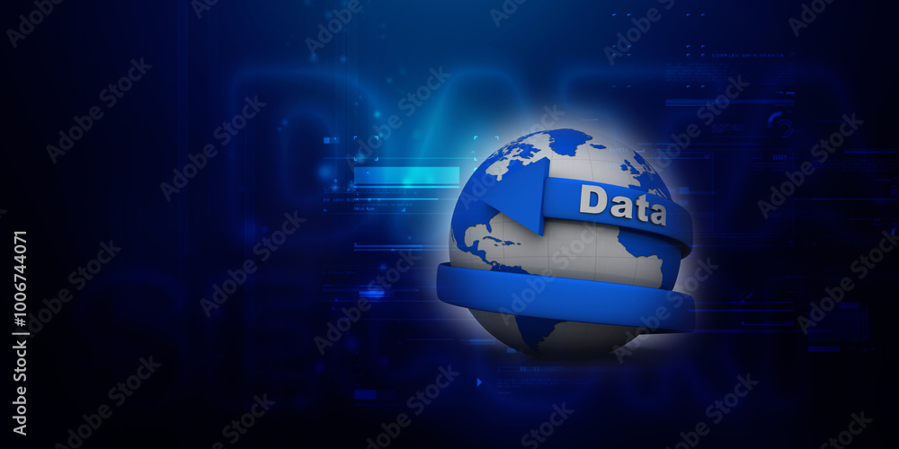 Poster 3d rendering data connected globe