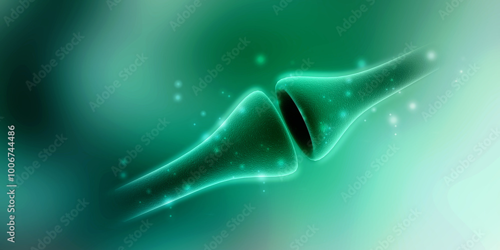Poster 3d rendering synapse and neuron cells sending electrical chemical signals