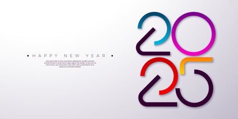 Happy New Year 2025 Illustration with Colorful Typography Lettering on White Background. Holiday Design for Flyer, Banner, Greeting Card, Celebration Poster, Party Invitation, Calendar and Social