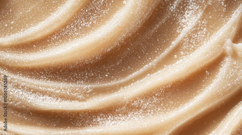 Poster creamy peanut butter swirled with sugar in a close-up view, showcasing its smooth texture and rich c