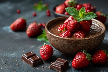 Melted chocolate! Chocolate fondue with strawberries. Valentine's Day-themed chocolate fondue. Valentine's Day fondue. Fruit fondue. Chocolate fondue. Chocolate Covered Strawberries.