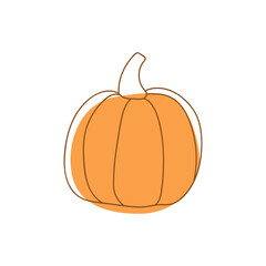 Vector color pumpkin in flat doodle style, isolated. Simple clipart, symbol Halloween, autumn, crop, thanksgiving day, fruitful year.