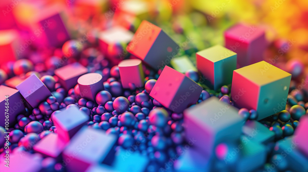 Leinwandbilder abstract background with colorful 3d shapes scattered in geometric composition. generated ai