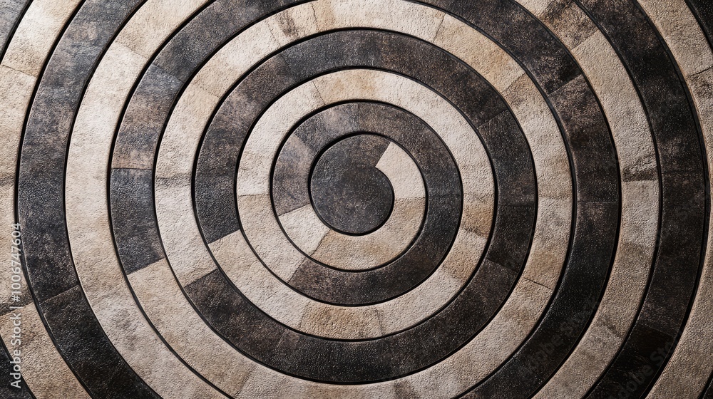 Poster circular tiles with concentric rings of alternating light and dark shades, forming a minimalist, sym