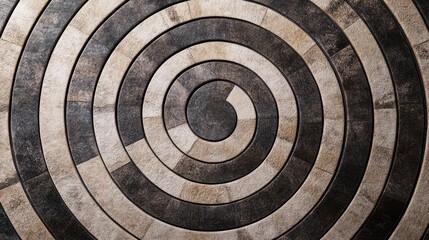 Circular tiles with concentric rings of alternating light and dark shades, forming a minimalist, symmetrical pattern.