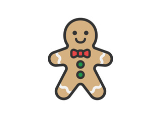 クリスマスの、ジンジャークッキーのアイコン（線画カラー）のイラスト