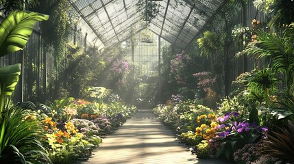 Obraz premium Vibrant Flower Arrangement in Lush Greenhouse Setting