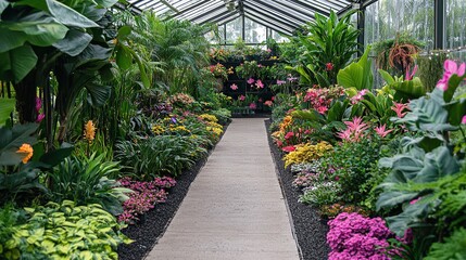 Lush Greenhouse Filled with Vibrant Flower Display