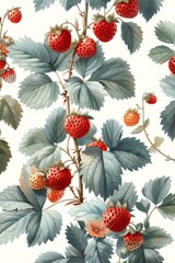 Wild forest red ripe strawberry. Wild Strawberry illustration. Wild forest strawberry! Forest Strawberry on Bush. Wild strawberry vines. Wild Strawberry pattern. Watercolor wild strawberries.