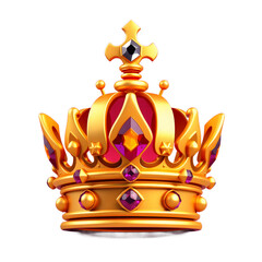 Golden king crown with gem icon 3d render with ultra layer