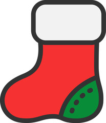 クリスマスの靴下のアイコン（線画カラー）のイラスト