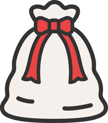 袋に入った、クリスマスプレゼントのアイコン（線画カラー）のイラスト