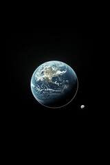 Naklejka premium A stunning view of Earth and the moon against the dark backdrop of space.