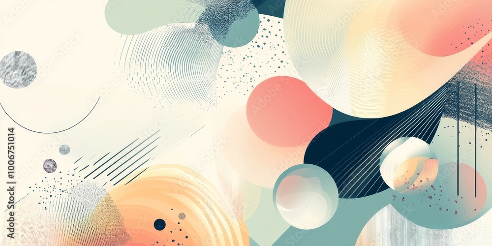 Poster this abstract image features diverse shapes and colors, blending cool and warm tones harmoniously in