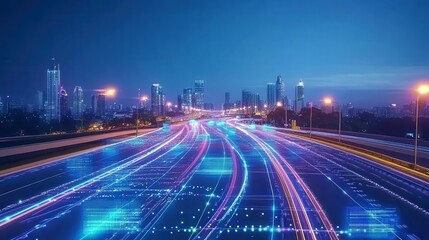 Fototapeta premium Futuristic AI-Driven Cityscape at Night