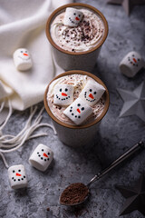 Hot chocolate with snowman marshmallow