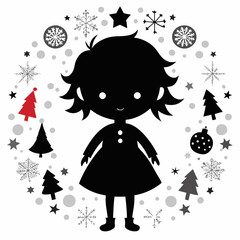 Christmas Cute Kids Little girl Black silhouette