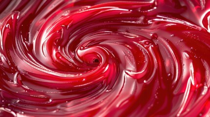  abstract background, swirl of melted gooey strawberry gummy candy, extreme close up, aerial view