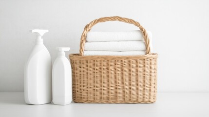 Obraz premium Lara Daniels organizes a basket filled with dirty socks in a bright laundry room, highlighting the washing machine and liquid soap nearby, creating a cozy atmosphere