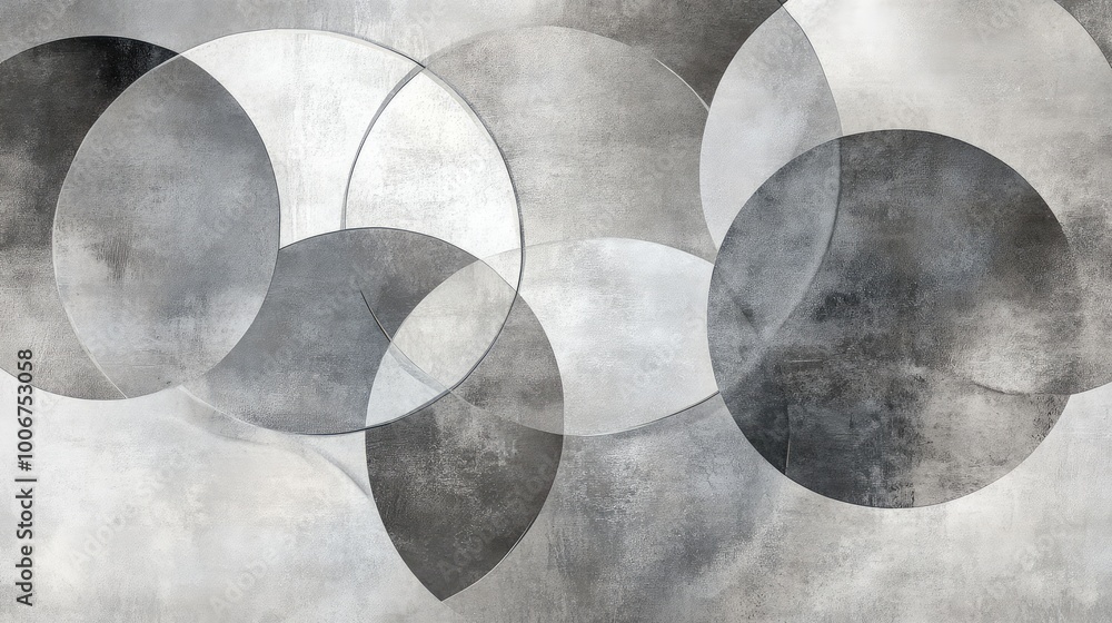 Aufkleber delicate interwoven circles in soft gray and silver, creating a minimalist, elegant tile design with