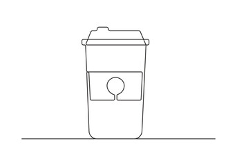 Paper coffee cup continuous one line drawing. Isolated on white background vector illustration