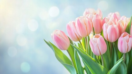 Fototapeta premium Soft Pink Tulips in a Gentle Background Light