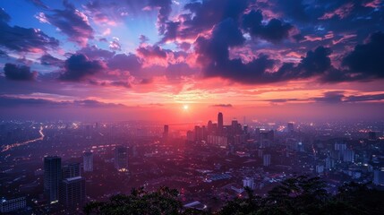 Obraz premium Sunset Over City Skyline Background