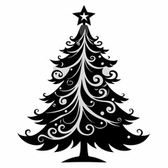 Christmas Silver tree Black silhouette