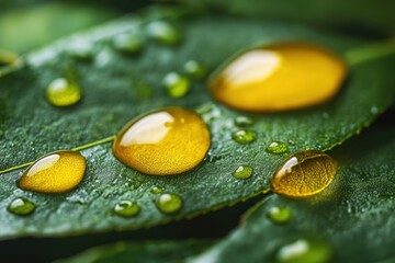 citrus aromatherapy, fragrant lemon essential oil droplets on a leaf capture the essence of a lemony experience