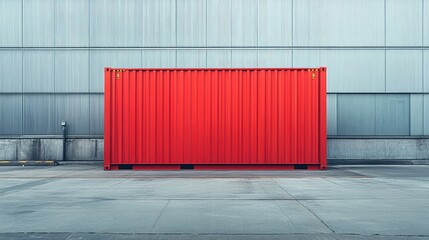 A large red container on a loading dock, ready for creative advertising or branding in a minimalist industrial setting.