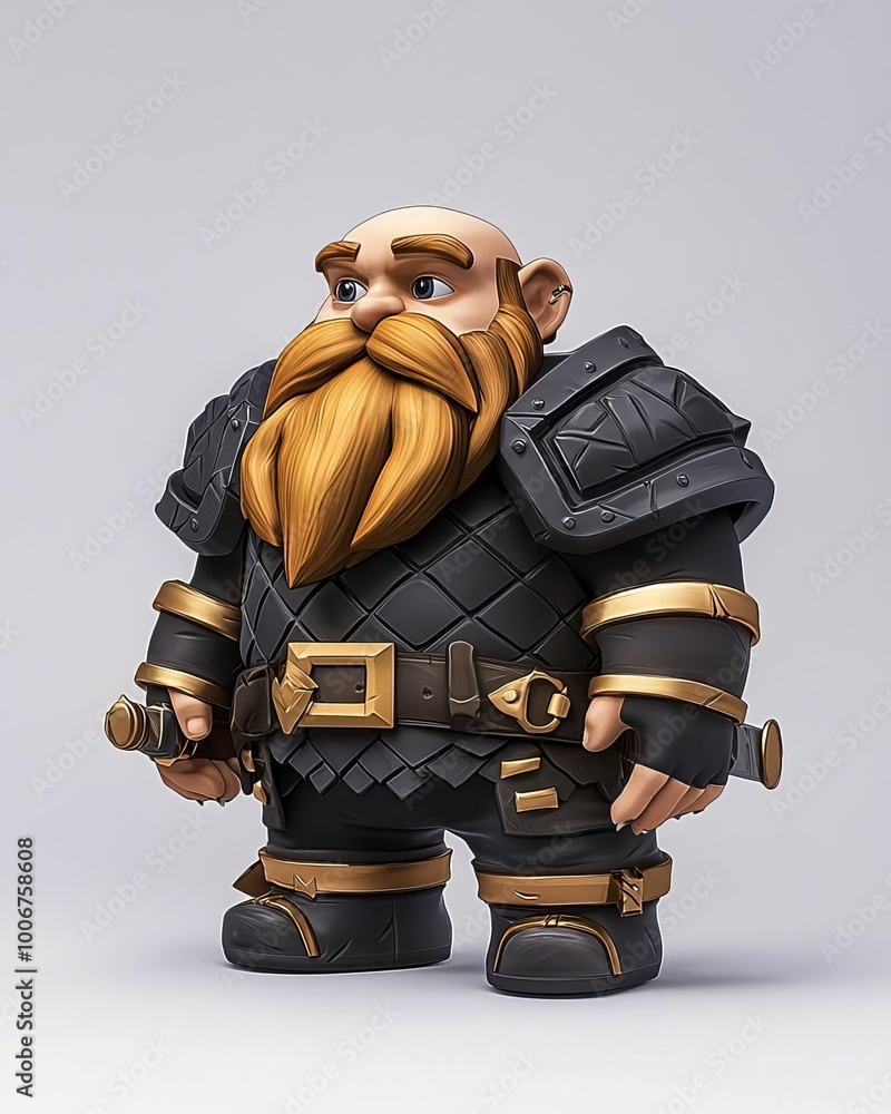 Poster 3D Fantasy Dwarf Character Model with Armor and Weapons for Action Animations and Rigging