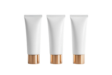 Cosmetic tubes with gold accents, white isolate background transparent background
