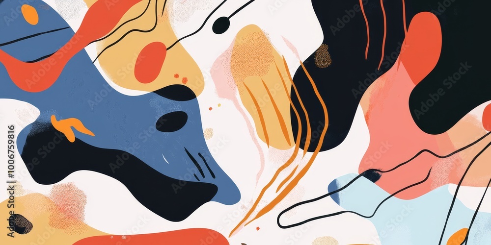 Poster an abstract art piece that uses swirling shapes and bold colors to create an expressive and dynamic 