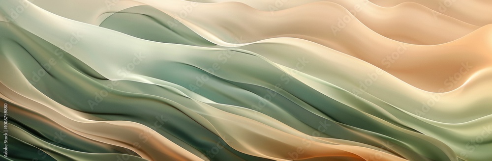 Poster abstract flowing waves in soft earth tones with a gradient effect, creating a sense of movement and 