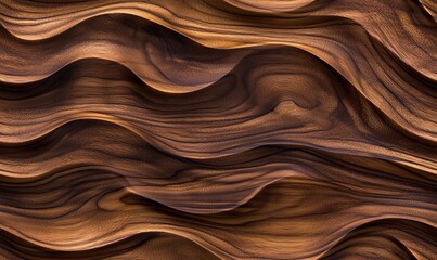 Abstract wavy pattern of dark brown wood grain texture.
