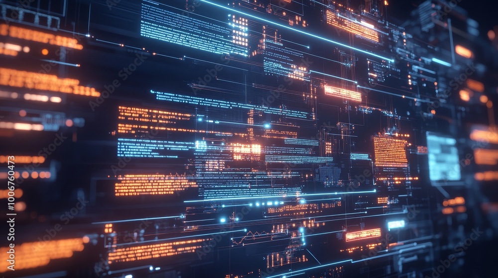Poster a dynamic abstract background showcasing glowing data streams and digital elements in a futuristic s
