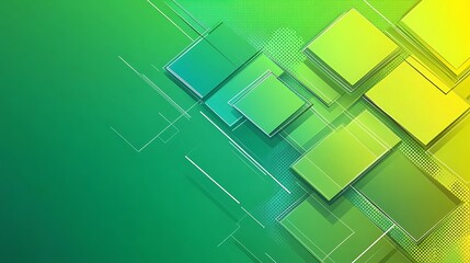 Abstract green and yellow geometric background with squares and lines.
