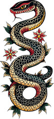 illustration of a snake in old school tattoo style