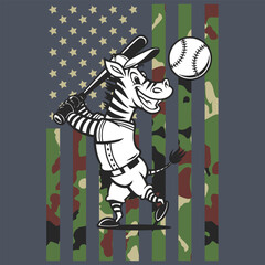 Camo American Flag Baseball Zebra USA Gift T-shirt