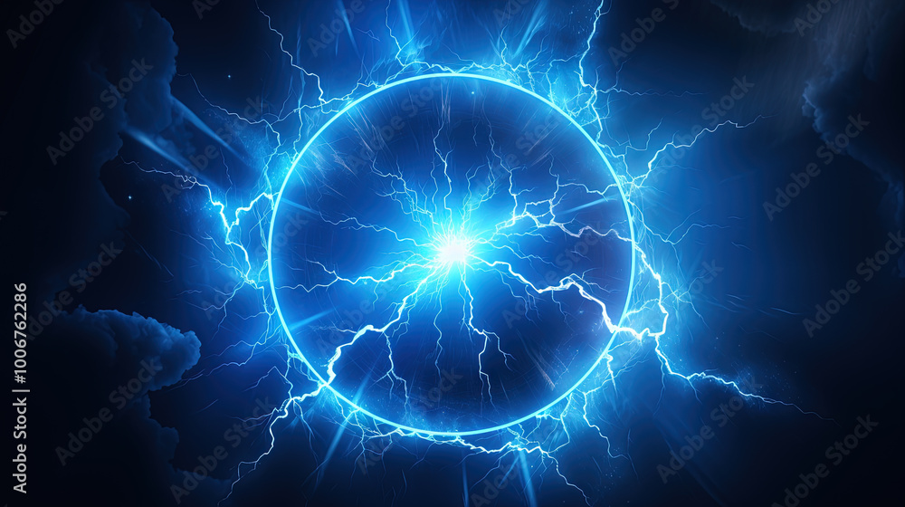 Poster lighting flash in the shape of circle. ring of thunderstorm lightning as a portal. generated ai