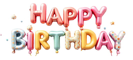 Happy birthday text effect word lettering made of transparent background