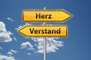 Heart and Mind Directional Sign A guide of feelings and intellect