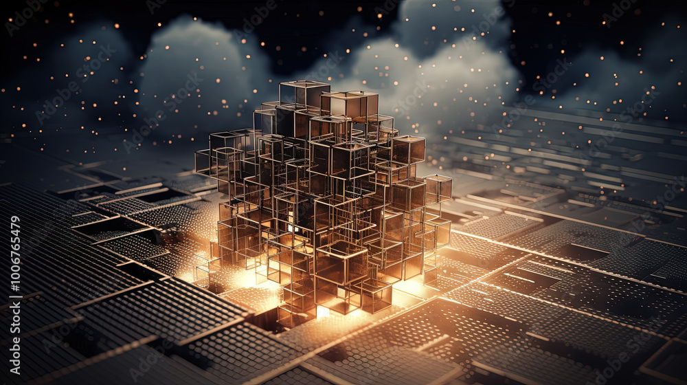 Aufkleber Data cloud structure concept with digital technology cloud sign for online backup and network compute power service. Generated AI.