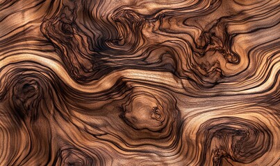Close up of brown wood grain with swirls and patterns.