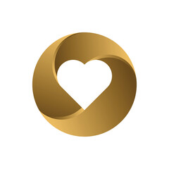 White heart shape in gold twisted circle shape. Abstract graphic design vector illustration.