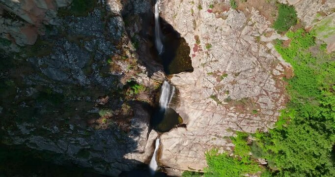 Rising shot of tripple waterfall in Sardinia, Italy