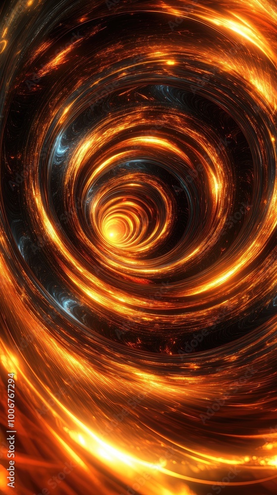 Poster a mesmerizing vortex of golden light swirling in intricate patterns, creating a sense of depth and i