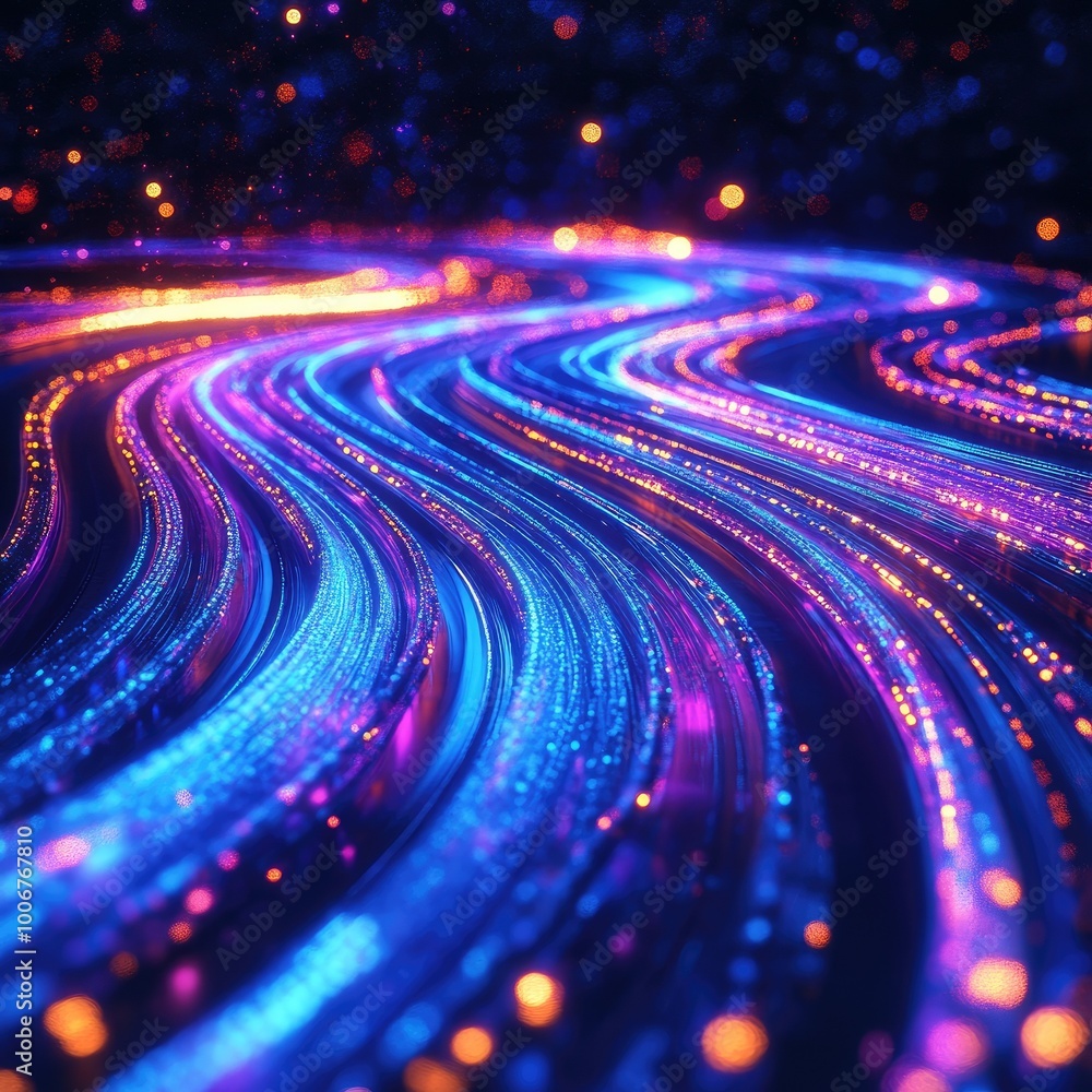 Poster colorful wave of light trails creates a mesmerizing effect, showcasing vibrant hues and dynamic move