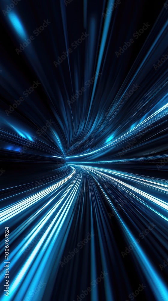 Poster dynamic blue light stream creating a futuristic tunnel effect, ideal for technology and abstract the